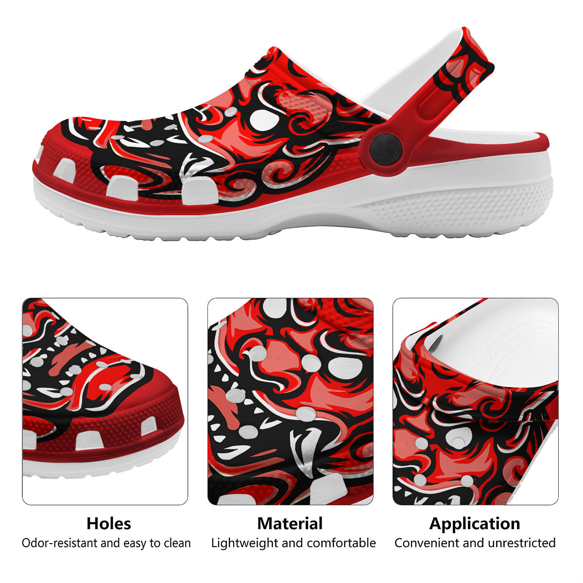 Red Foo Dog Print Clog-grizzshop
