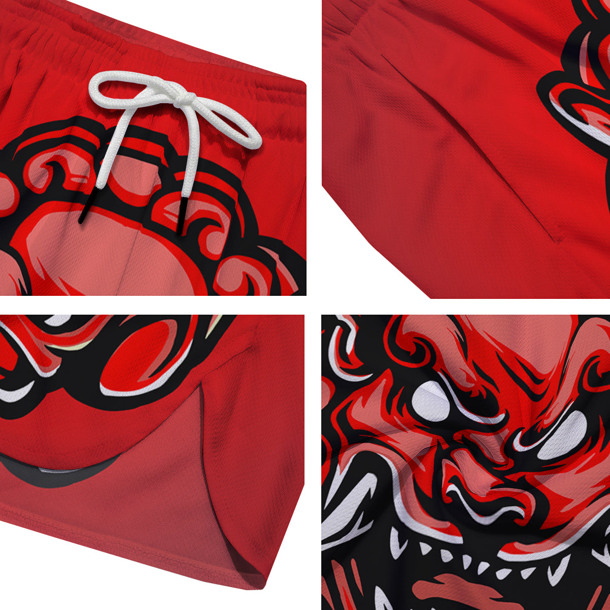 Red Foo Dog Print Men's Running Shorts-grizzshop