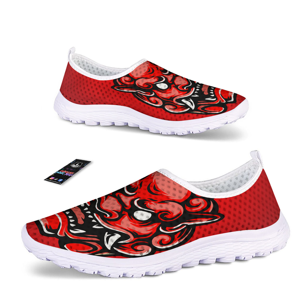 Red Foo Dog Print Nurse Shoes-grizzshop