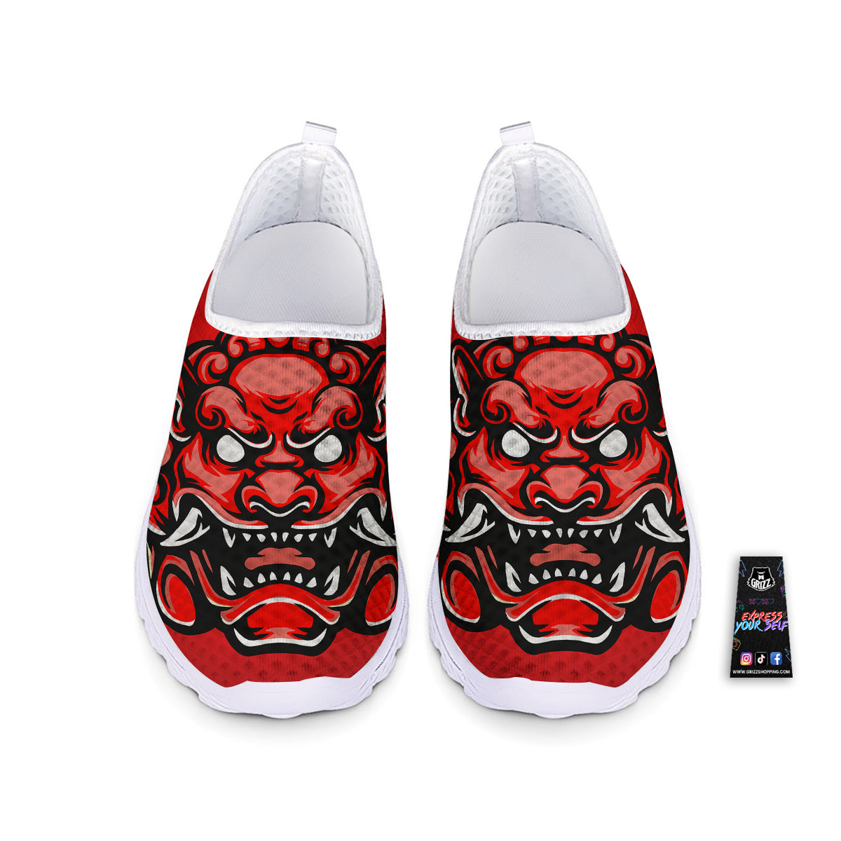 Red Foo Dog Print Nurse Shoes-grizzshop