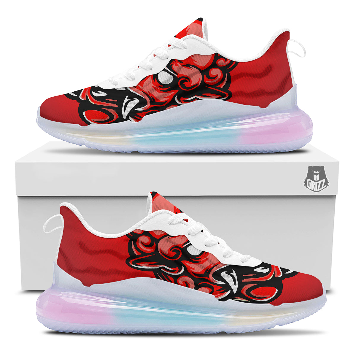 Red Foo Dog Print Running Sneakers-grizzshop