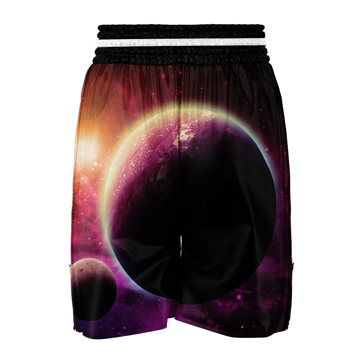 Red Galaxy Space Moon Earth Print Boxing Shorts-grizzshop