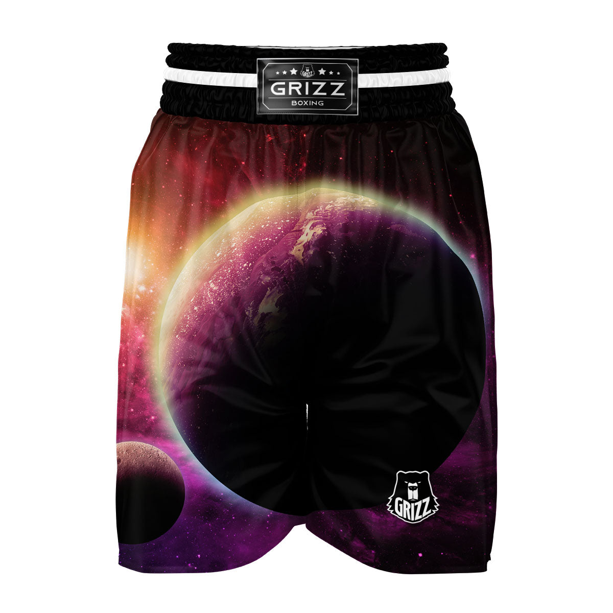 Red Galaxy Space Moon Earth Print Boxing Shorts-grizzshop
