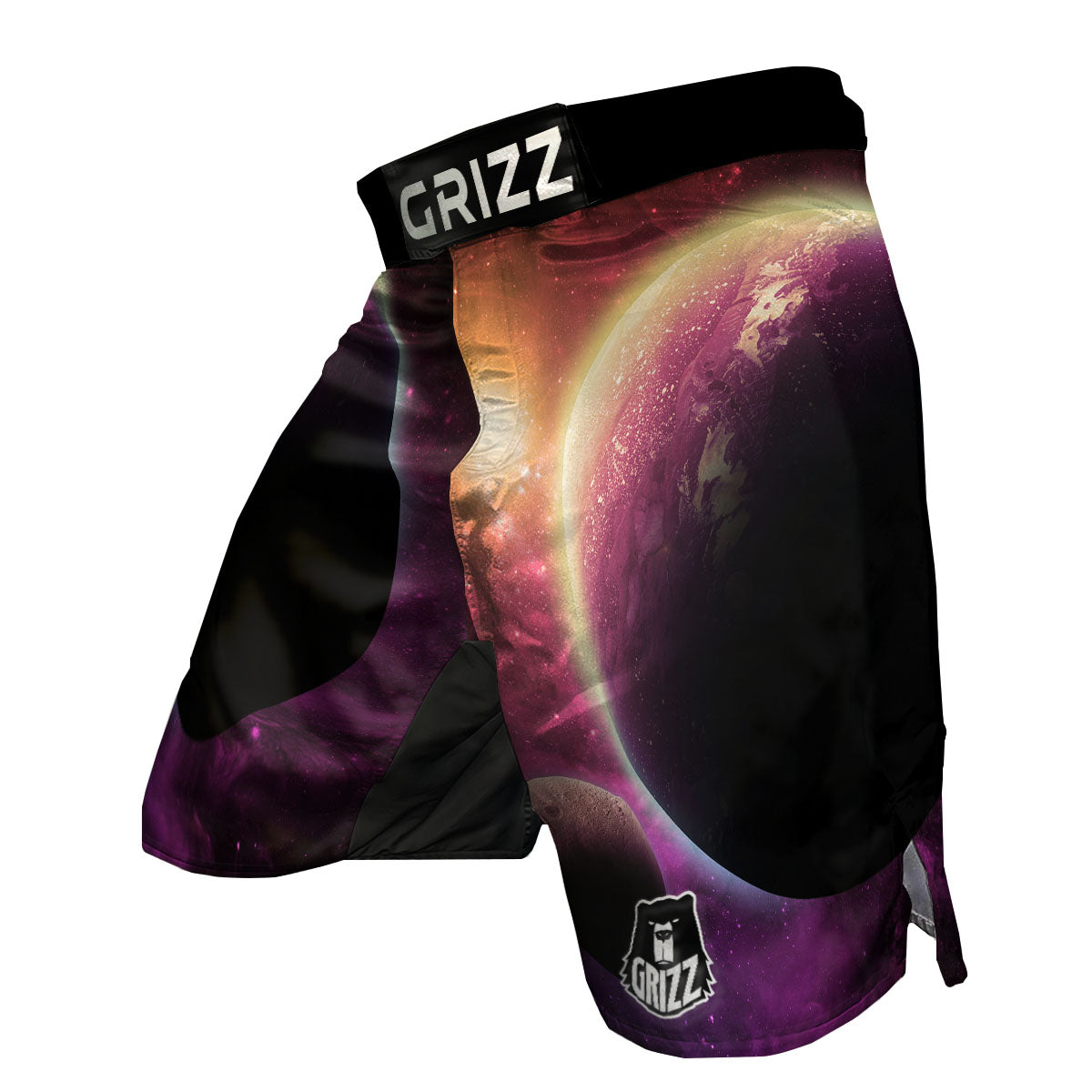Red Galaxy Space Moon Earth Print MMA Shorts-grizzshop