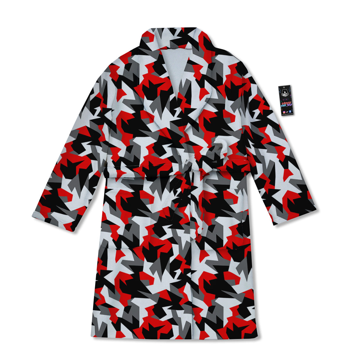 Red Geometric Camouflage Print Pattern Bathrobe-grizzshop
