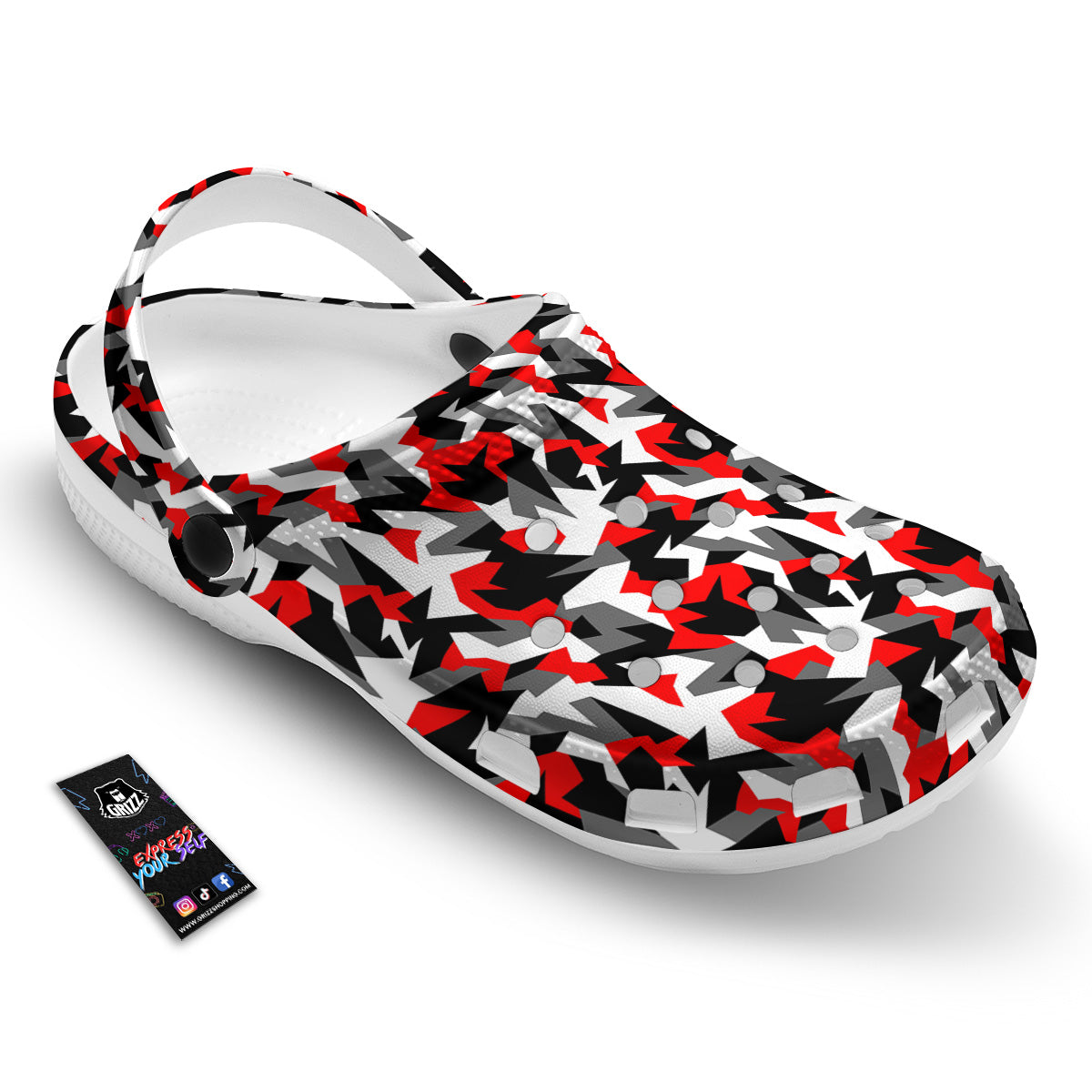 Red Geometric Camouflage Print Pattern Clog-grizzshop