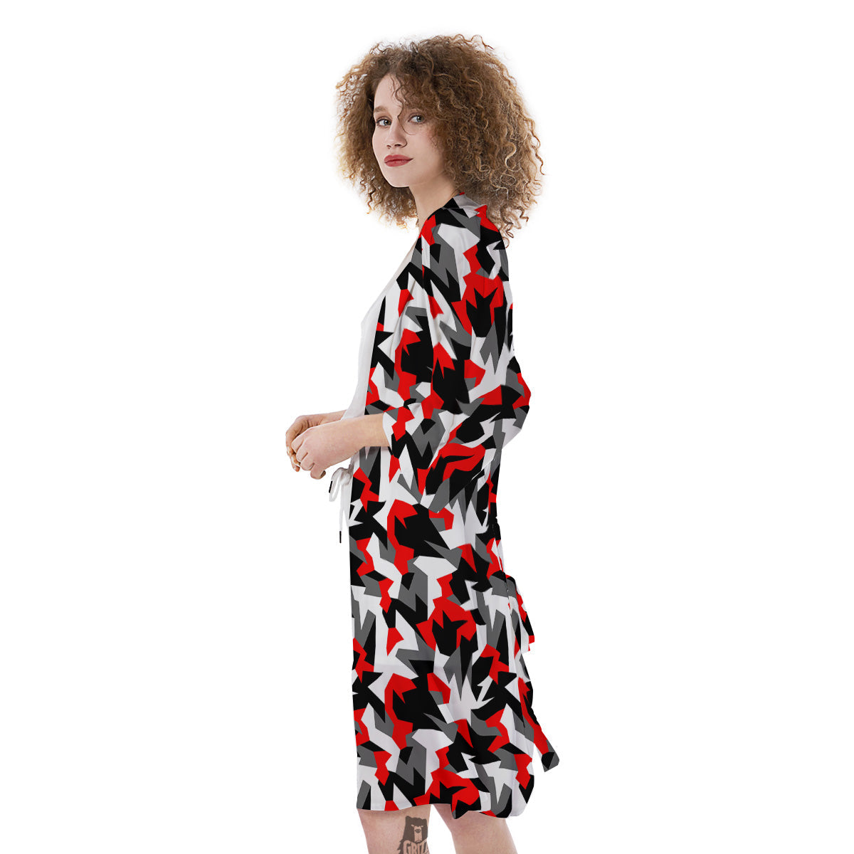 Red Geometric Camouflage Print Pattern Kimono-grizzshop