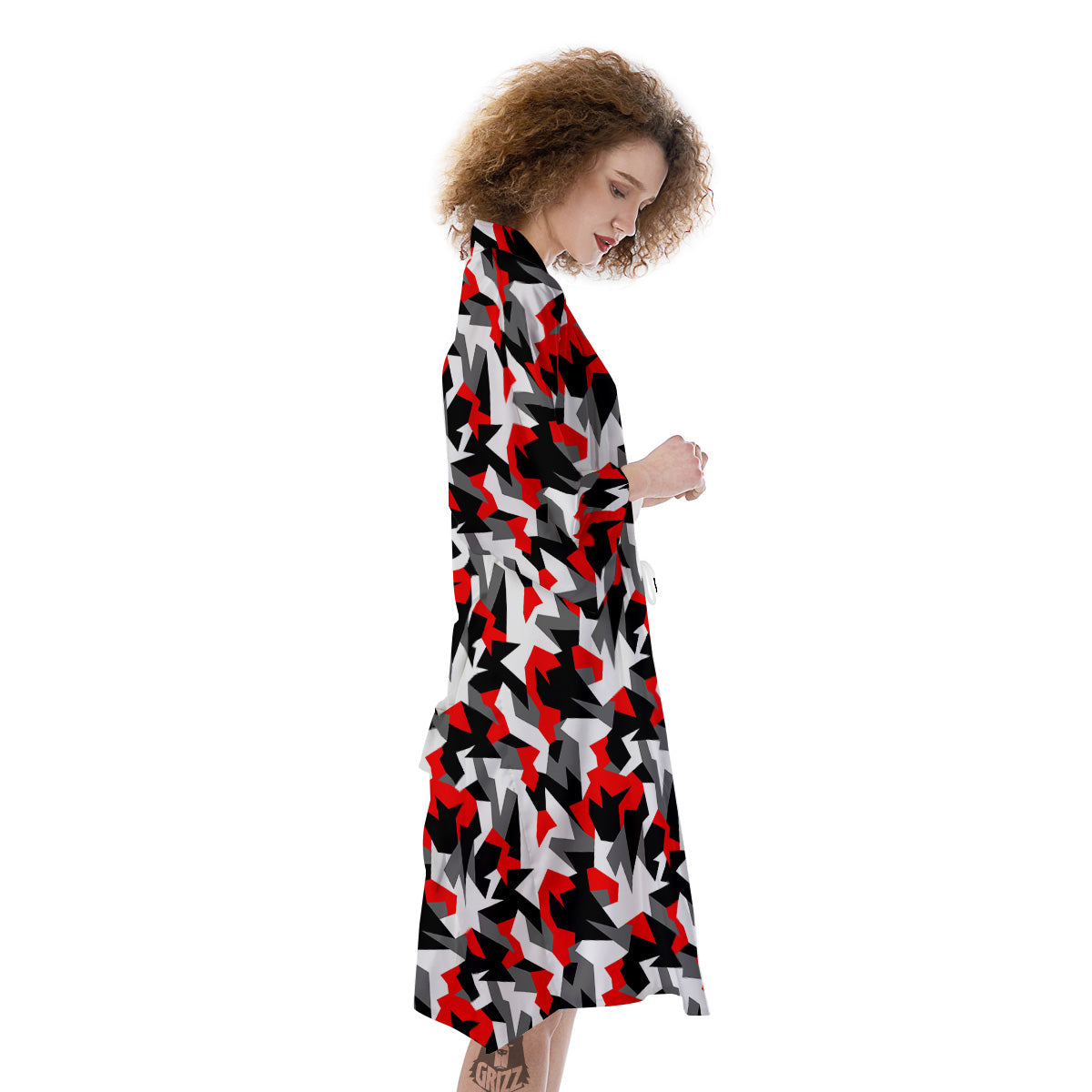 Red Geometric Camouflage Print Pattern Kimono-grizzshop
