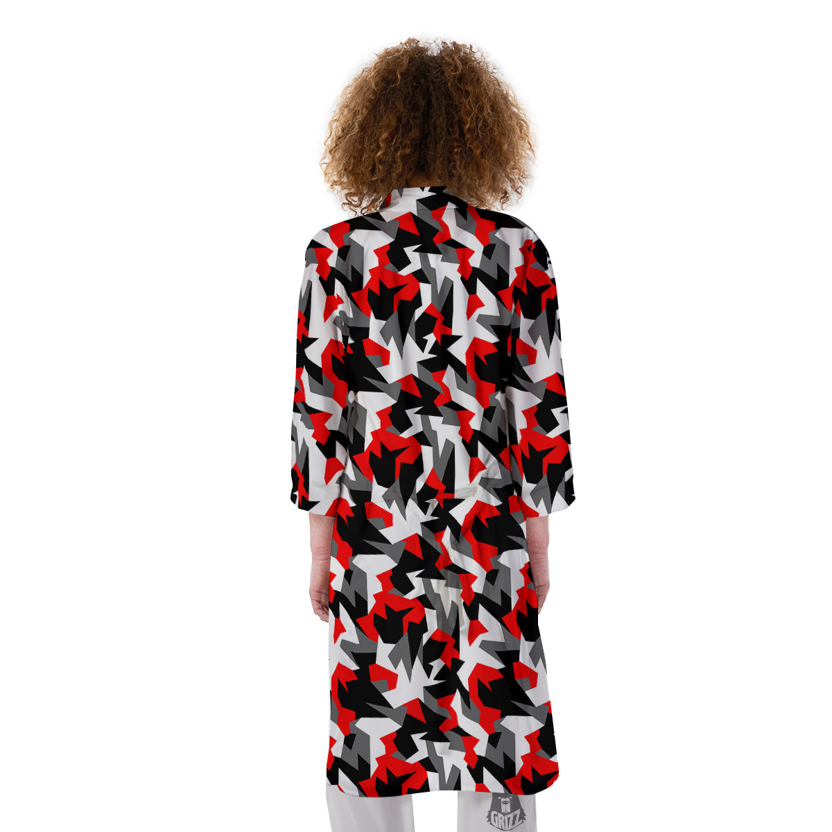 Red Geometric Camouflage Print Pattern Kimono-grizzshop