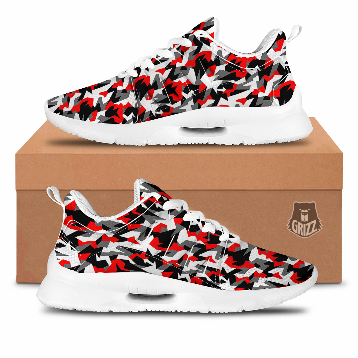 Red Geometric Camouflage Print Pattern Tennis Shoes-grizzshop