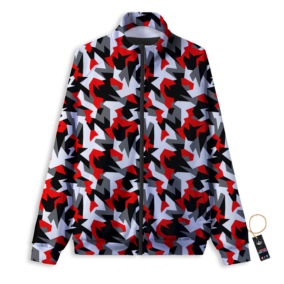 Red Geometric Camouflage Print Pattern Track Jacket-grizzshop