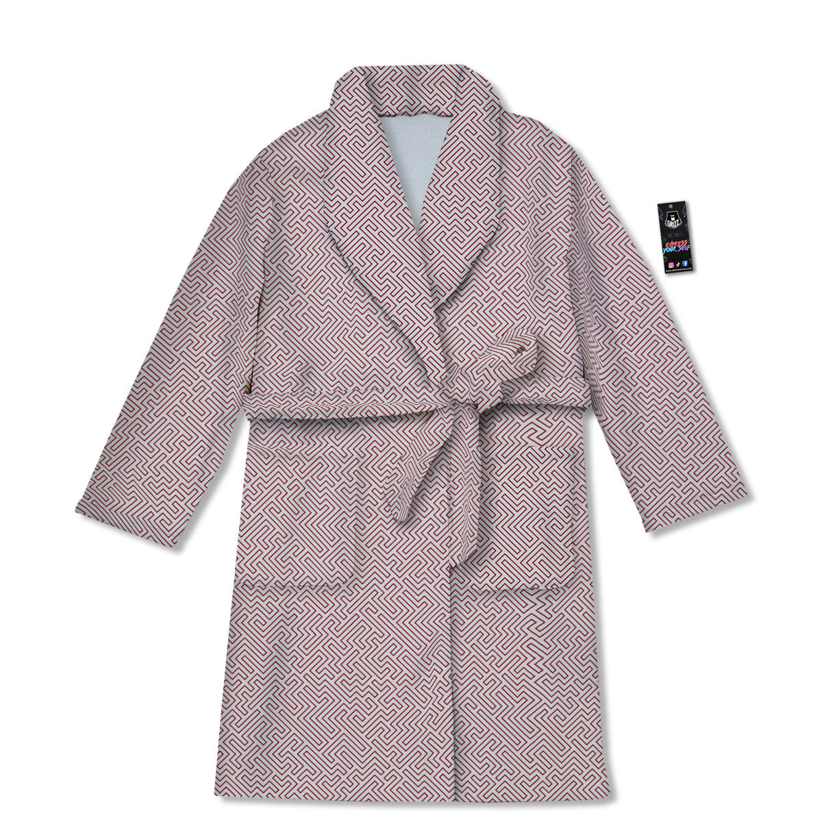Red Geometric Maze Print Bathrobe-grizzshop