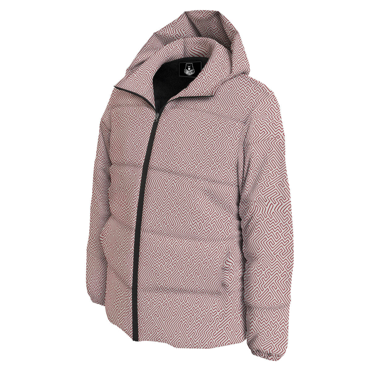 Red Geometric Maze Print Down Jacket-grizzshop
