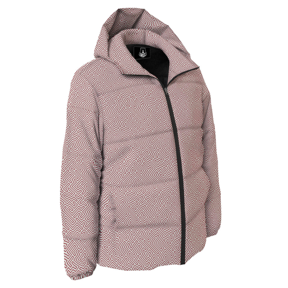 Red Geometric Maze Print Down Jacket-grizzshop