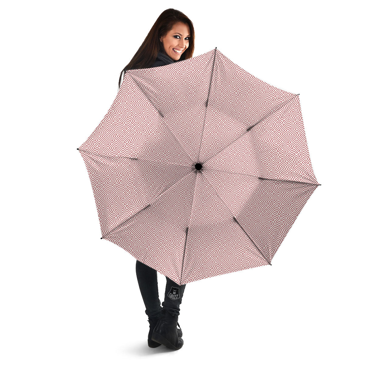 Red Geometric Maze Print Umbrella-grizzshop