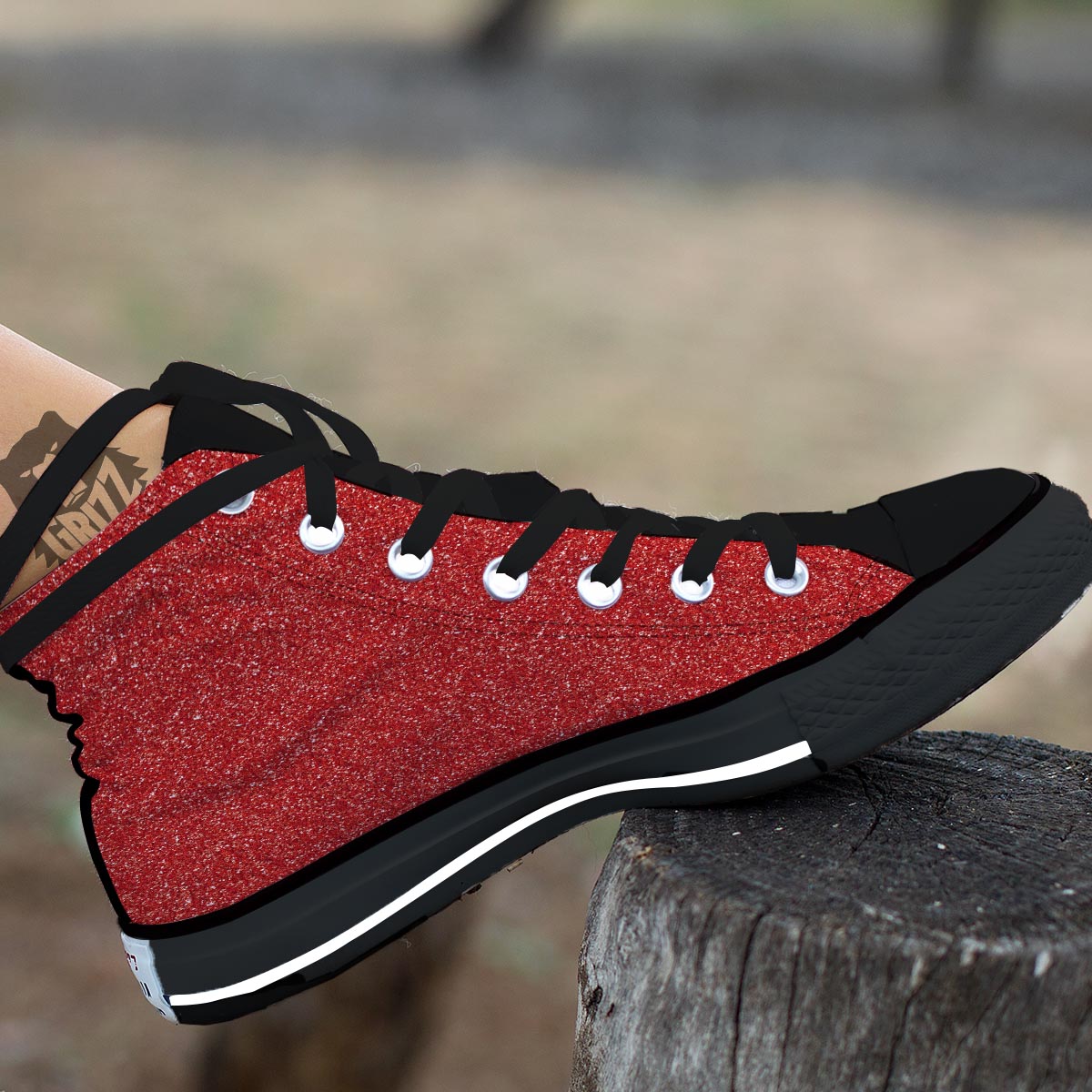 Red Glitter Artwork Print Black High Top Shoes-grizzshop