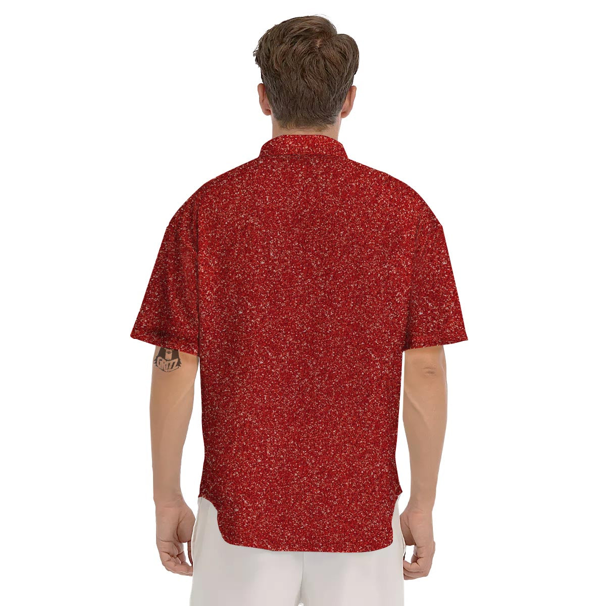 Red Glitter Artwork Print Men's Short Sleeve Shirts-grizzshop