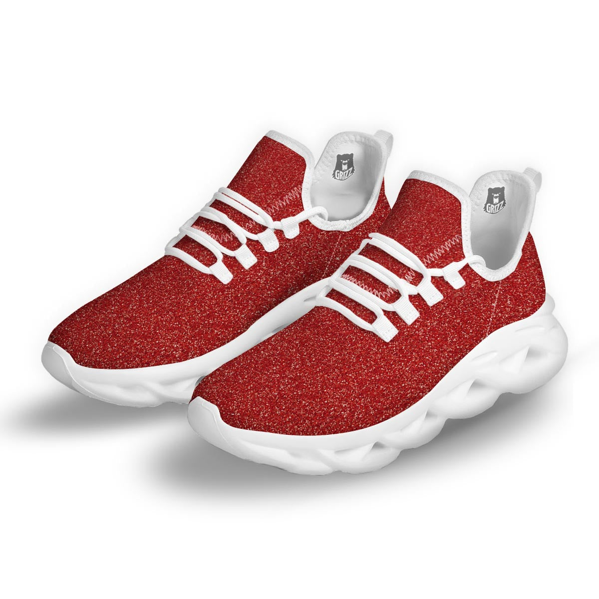 Red Glitter Artwork Print White Running Shoes-grizzshop