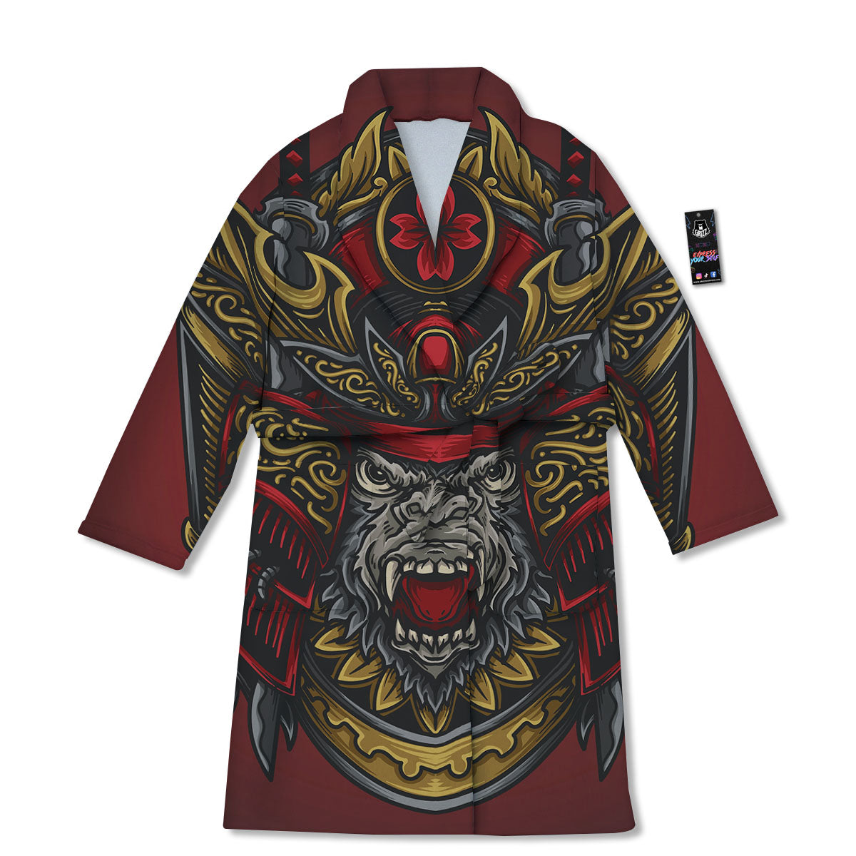 Red Gorilla Samurai Print Bathrobe-grizzshop