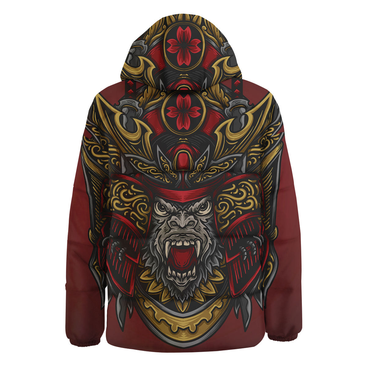Red Gorilla Samurai Print Down Jacket-grizzshop