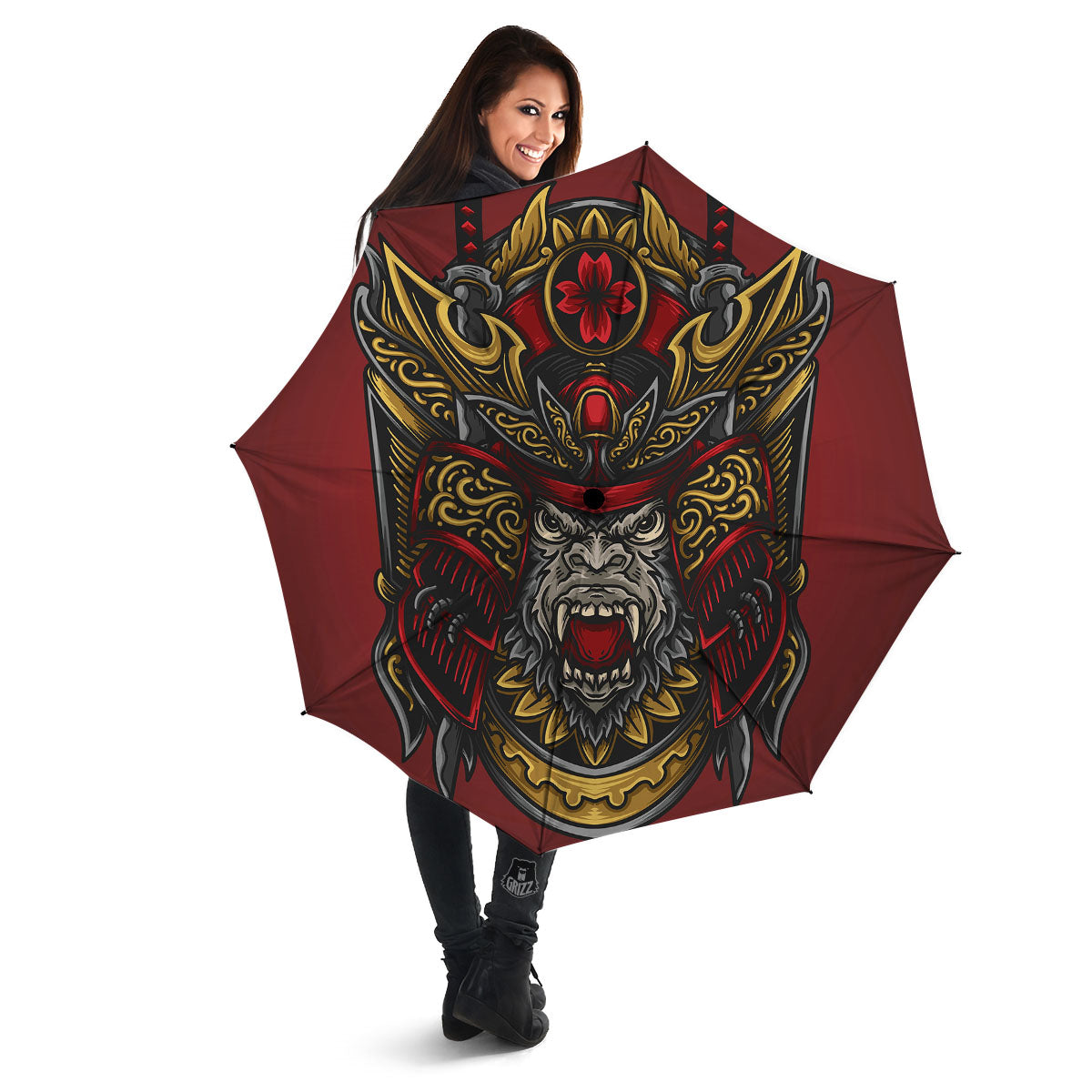 Red Gorilla Samurai Print Umbrella-grizzshop