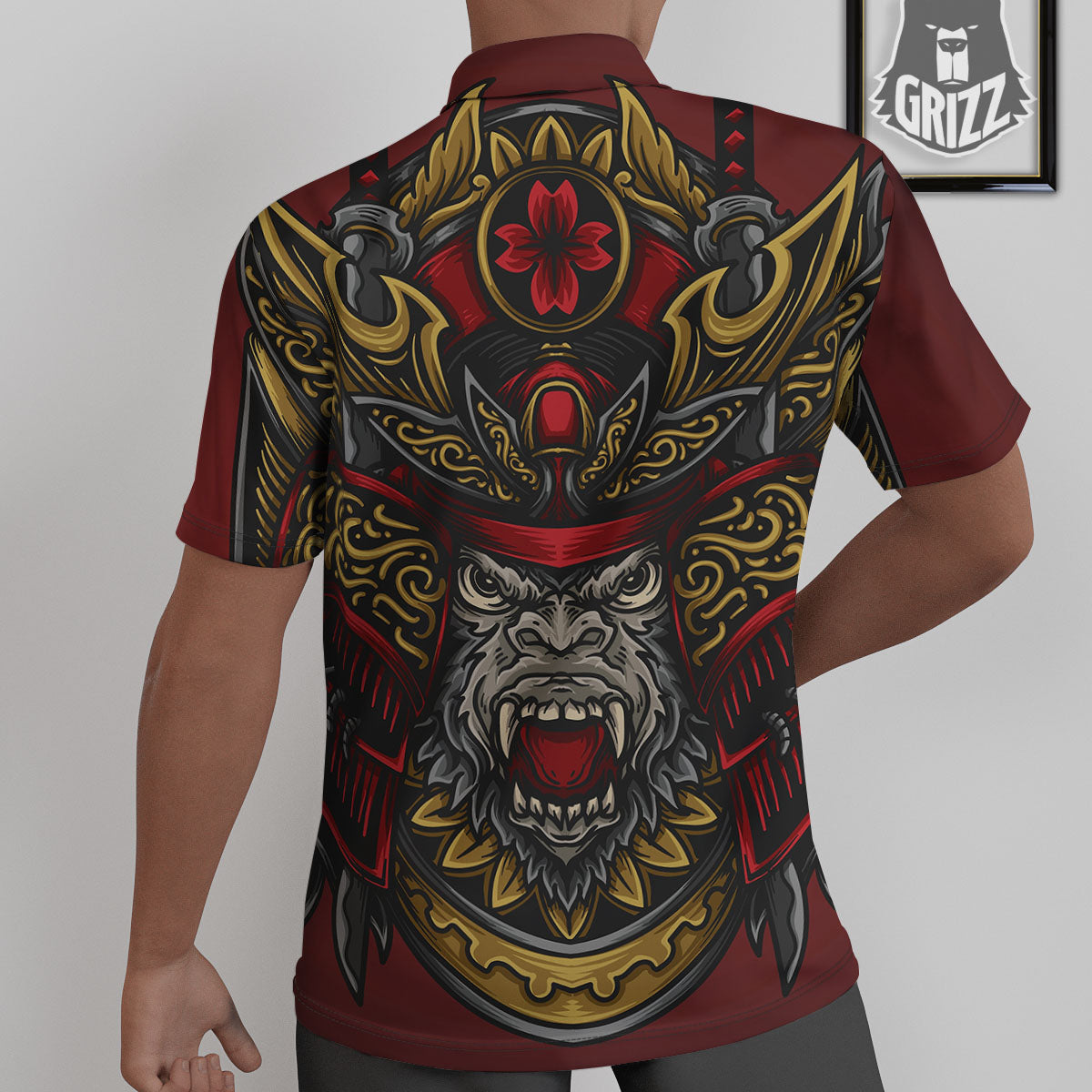 Red Gorilla Samurai Print Untucked Shirts-grizzshop