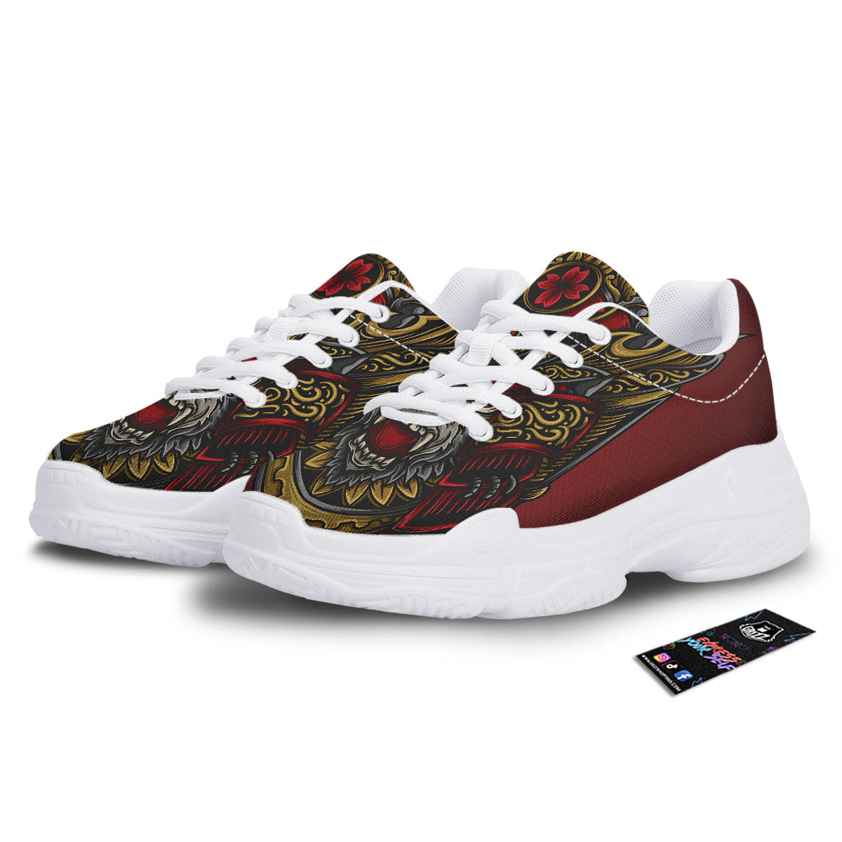 Red Gorilla Samurai Print White Chunky Shoes-grizzshop
