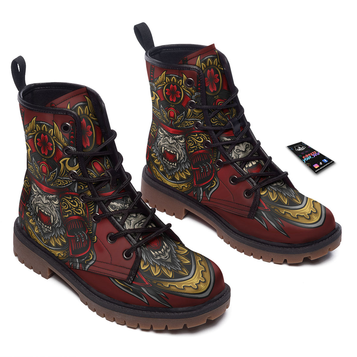 Red Gorilla Samurai Print Work Boots-grizzshop
