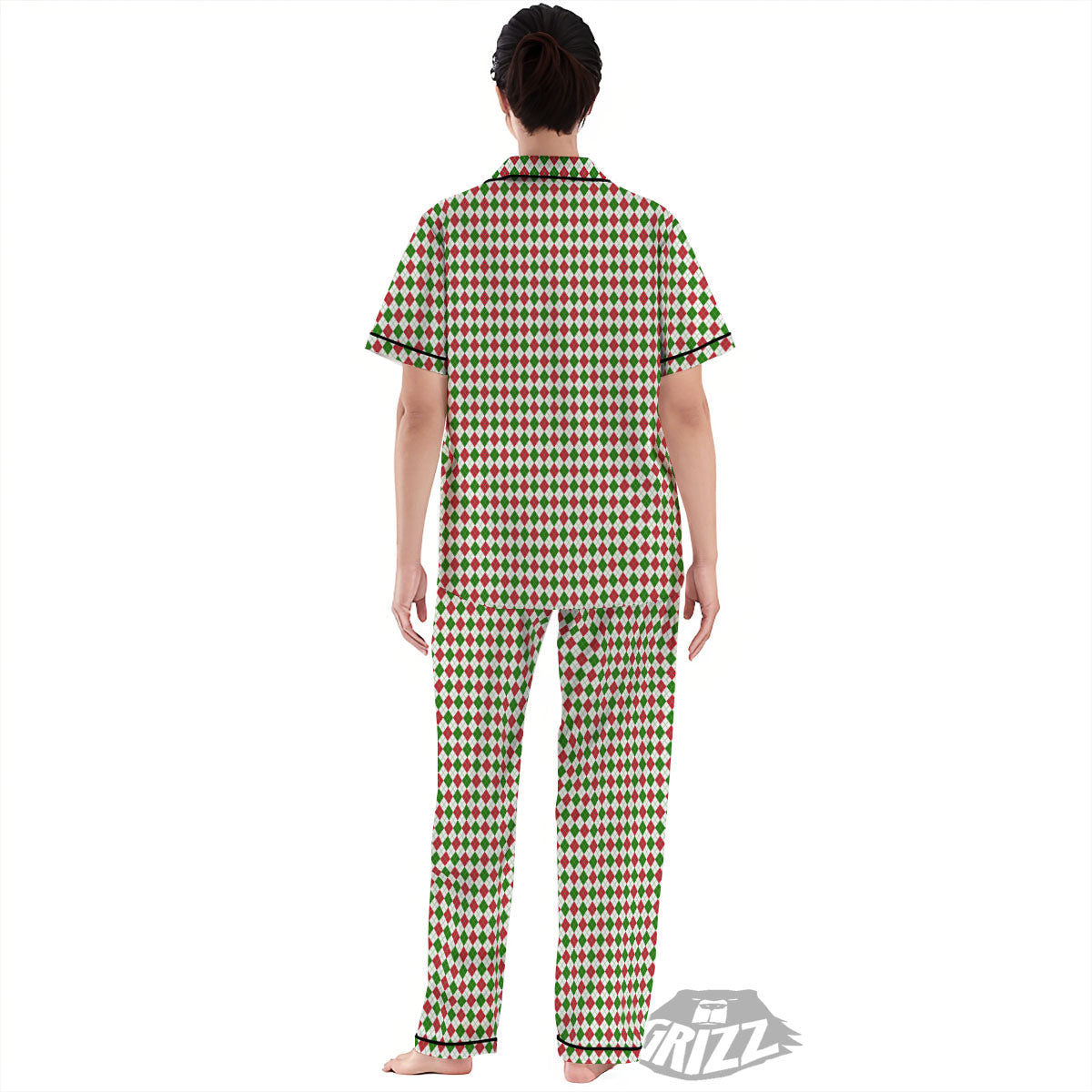 Red Green And White Argyle Print Pattern Women's Pajamas Set-grizzshop