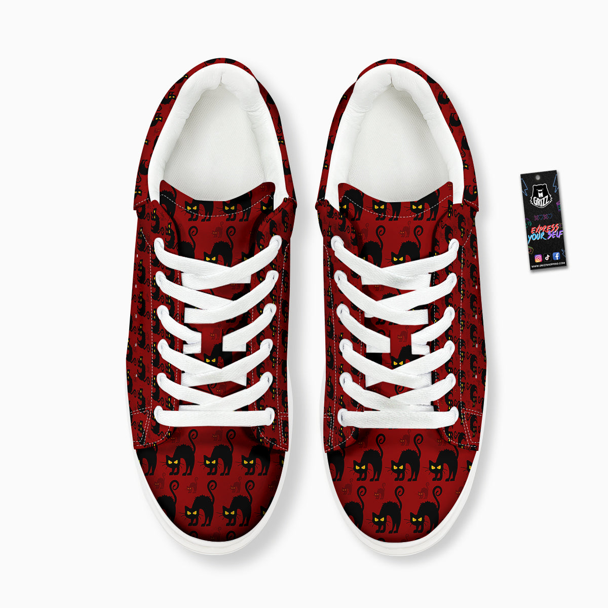 Red Halloween Cat Print Pattern Platform Shoes-grizzshop