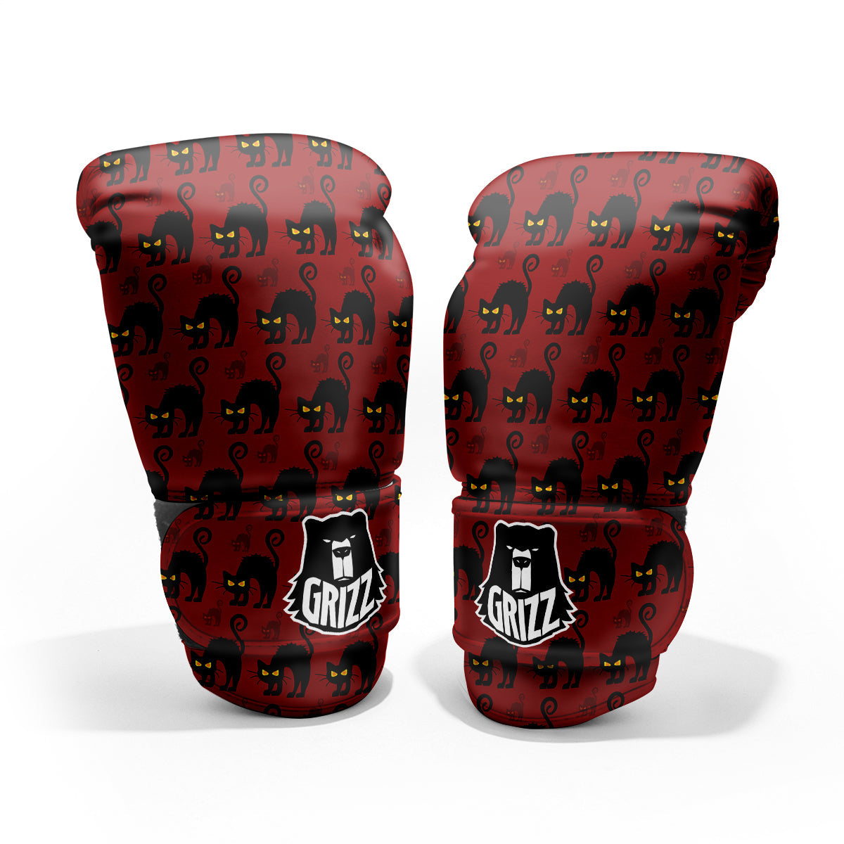 Red Halloween Cat Print Pattern Pro Boxing Glove