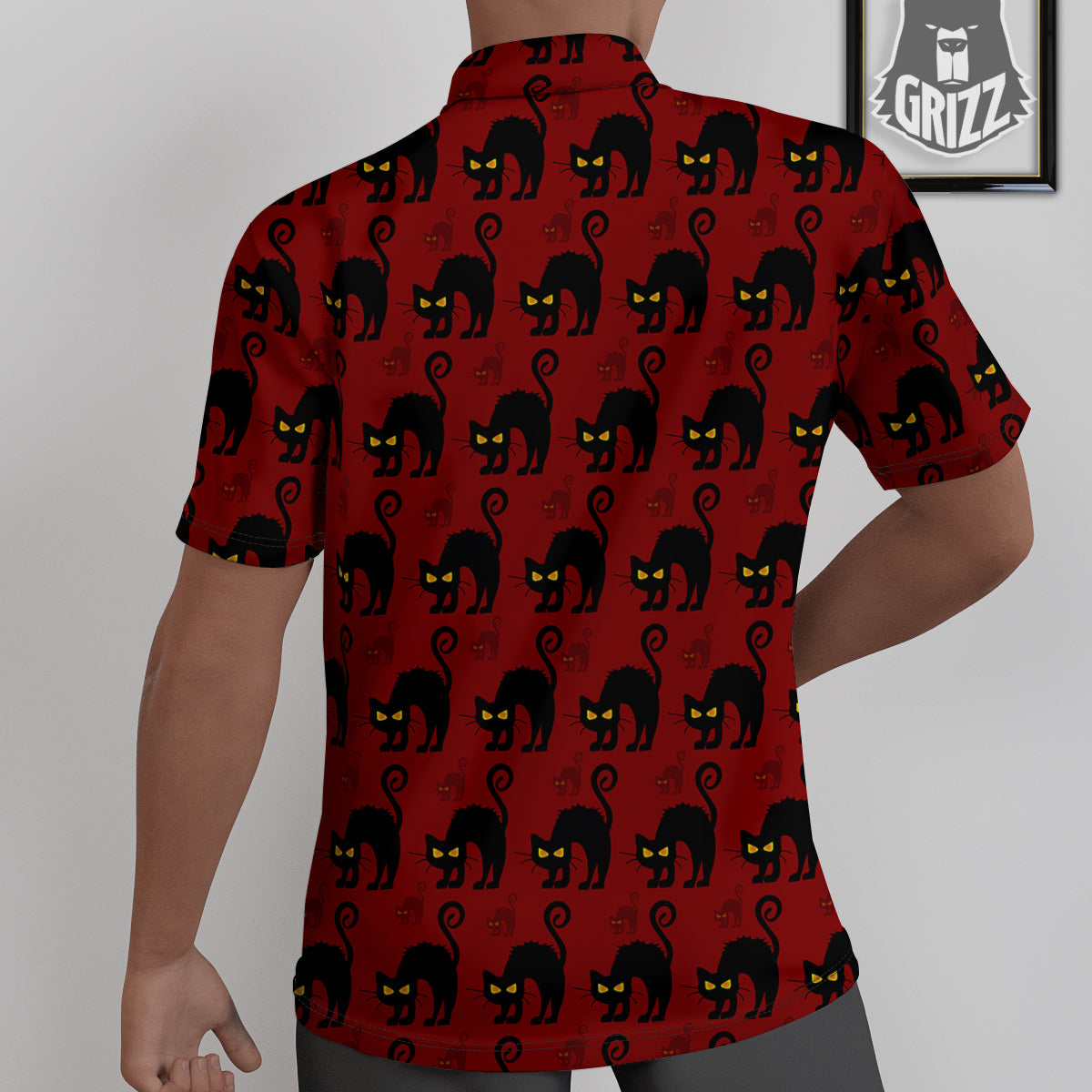 Red Halloween Cat Print Pattern Untucked Shirts-grizzshop