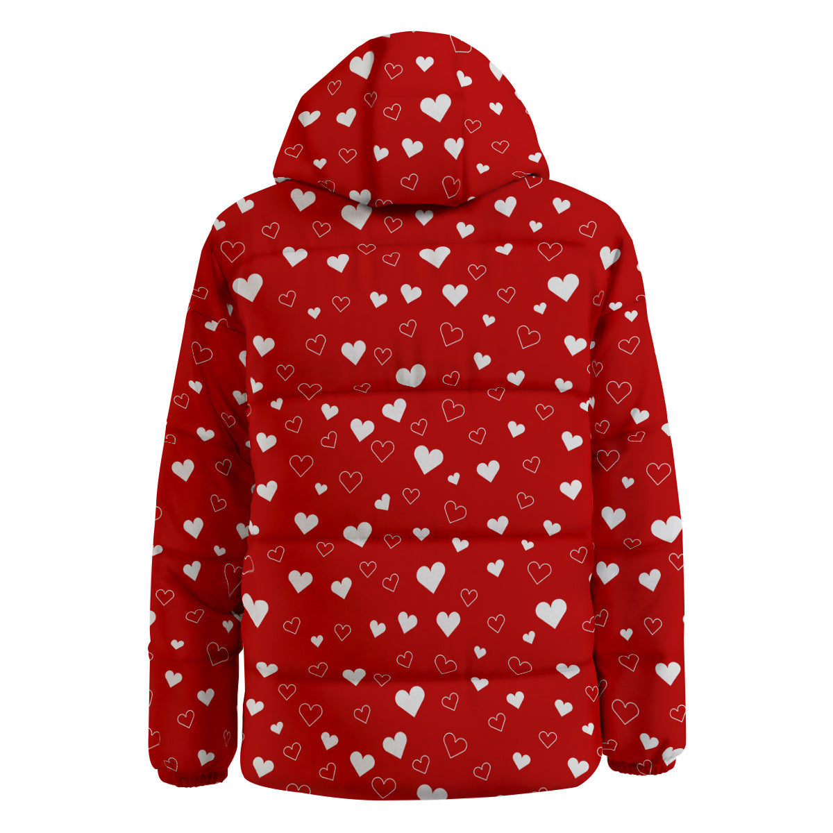 Red Heart And White Print Pattern Down Jacket-grizzshop