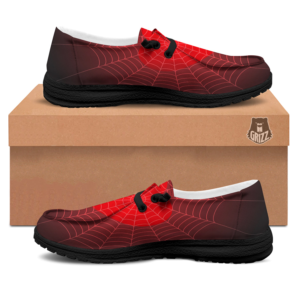Red Heart Spider Web Print Black Loafers-grizzshop