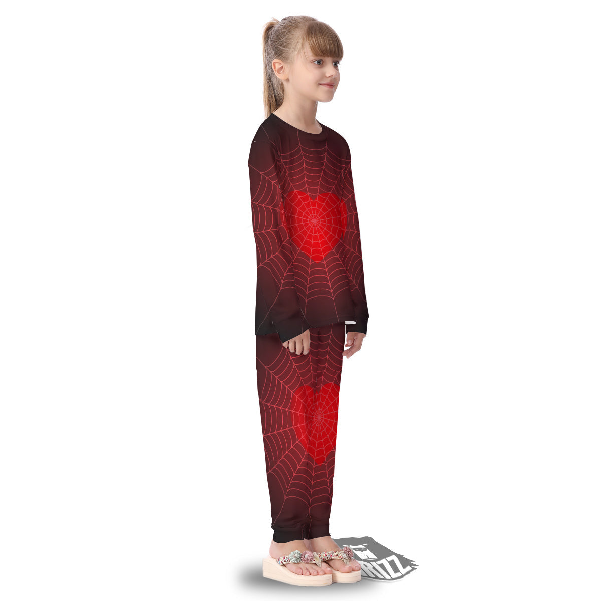 Red Heart Spider Web Print Kid's Pajamas-grizzshop
