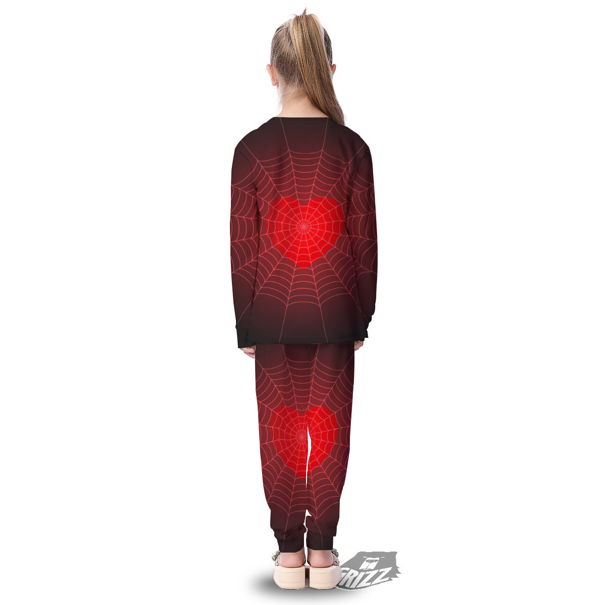 Red Heart Spider Web Print Kid's Pajamas-grizzshop
