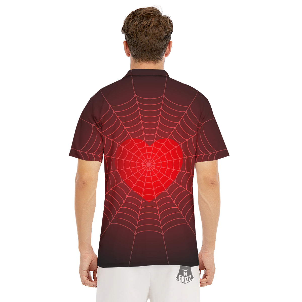 Red Heart Spider Web Print Men's Golf Shirts-grizzshop