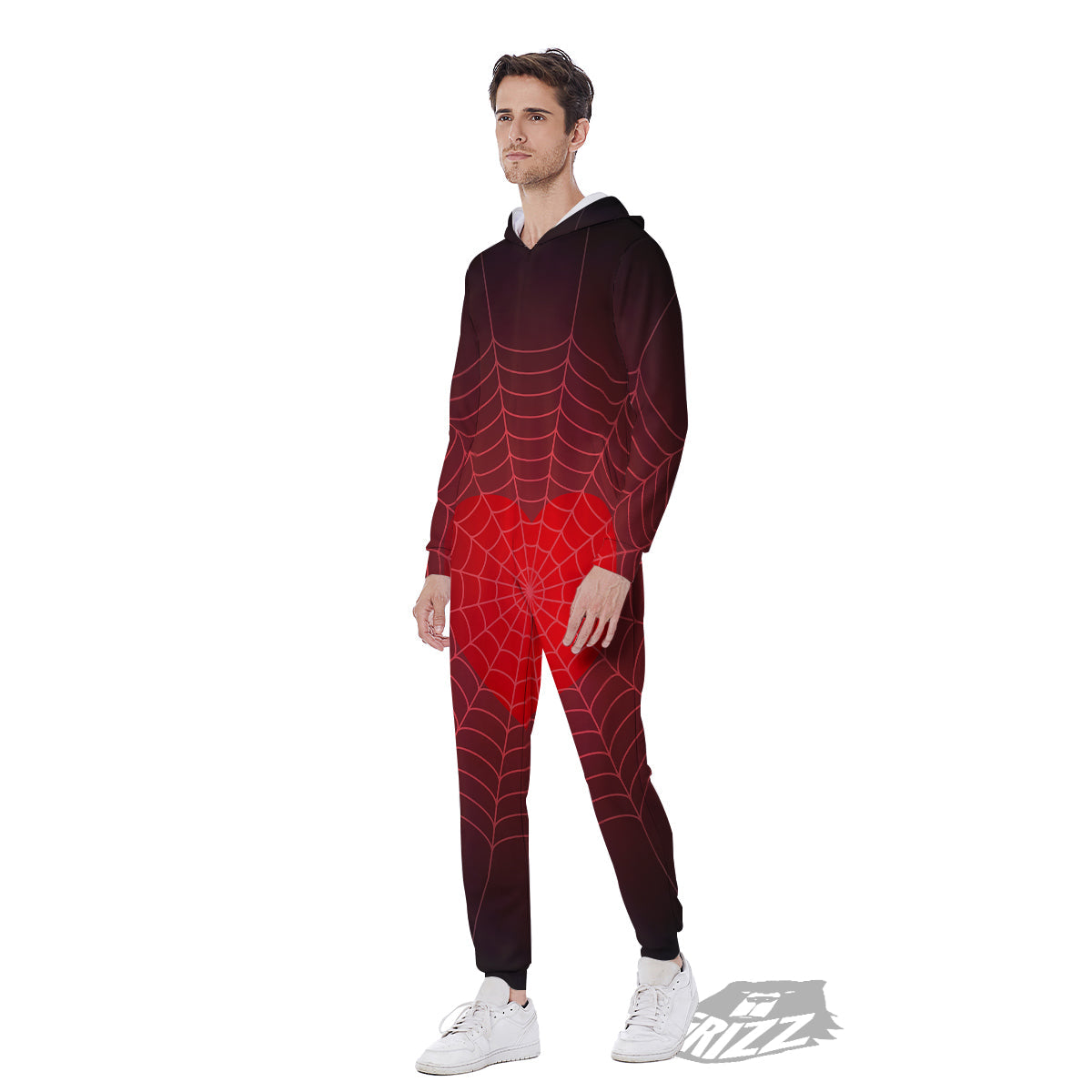 Red Heart Spider Web Print Men's Jumpsuit-grizzshop