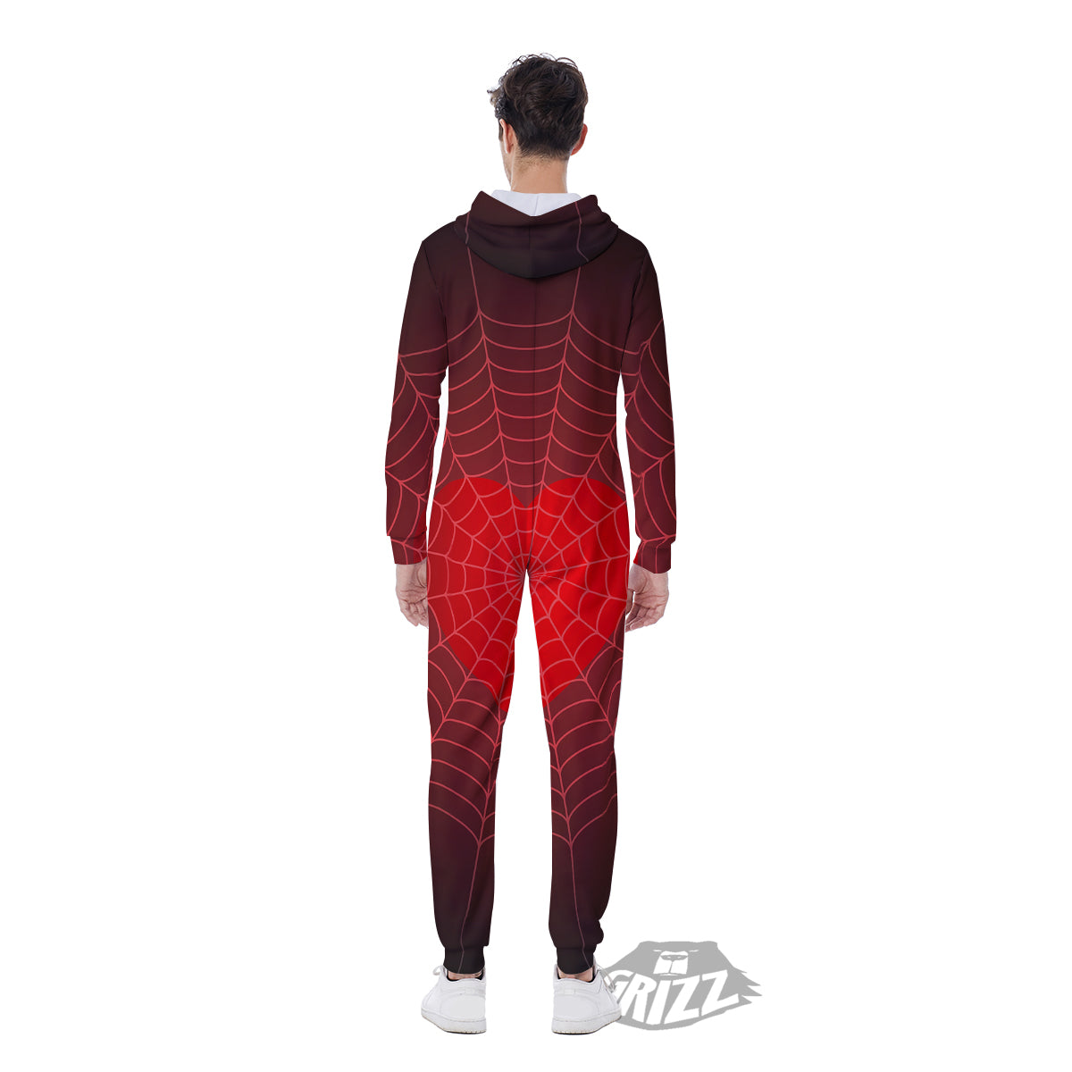Red Heart Spider Web Print Men's Jumpsuit-grizzshop