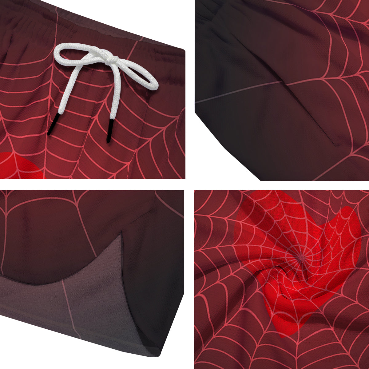 Red Heart Spider Web Print Men's Running Shorts-grizzshop