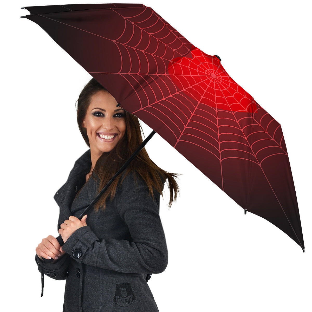 Red Heart Spider Web Print Umbrella-grizzshop