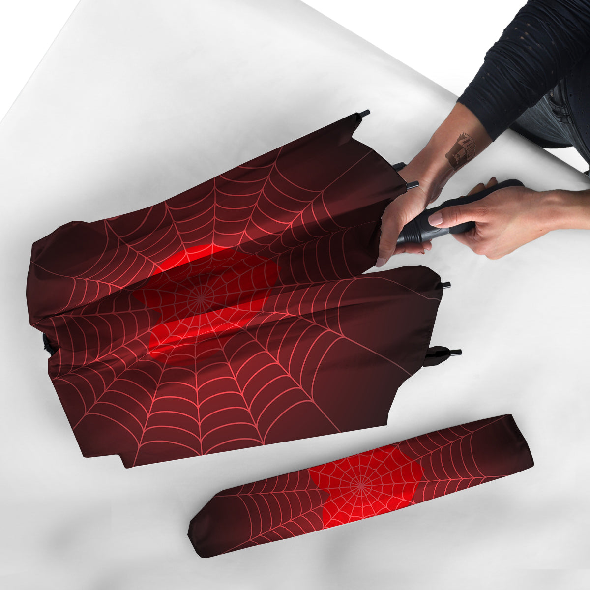 Red Heart Spider Web Print Umbrella-grizzshop