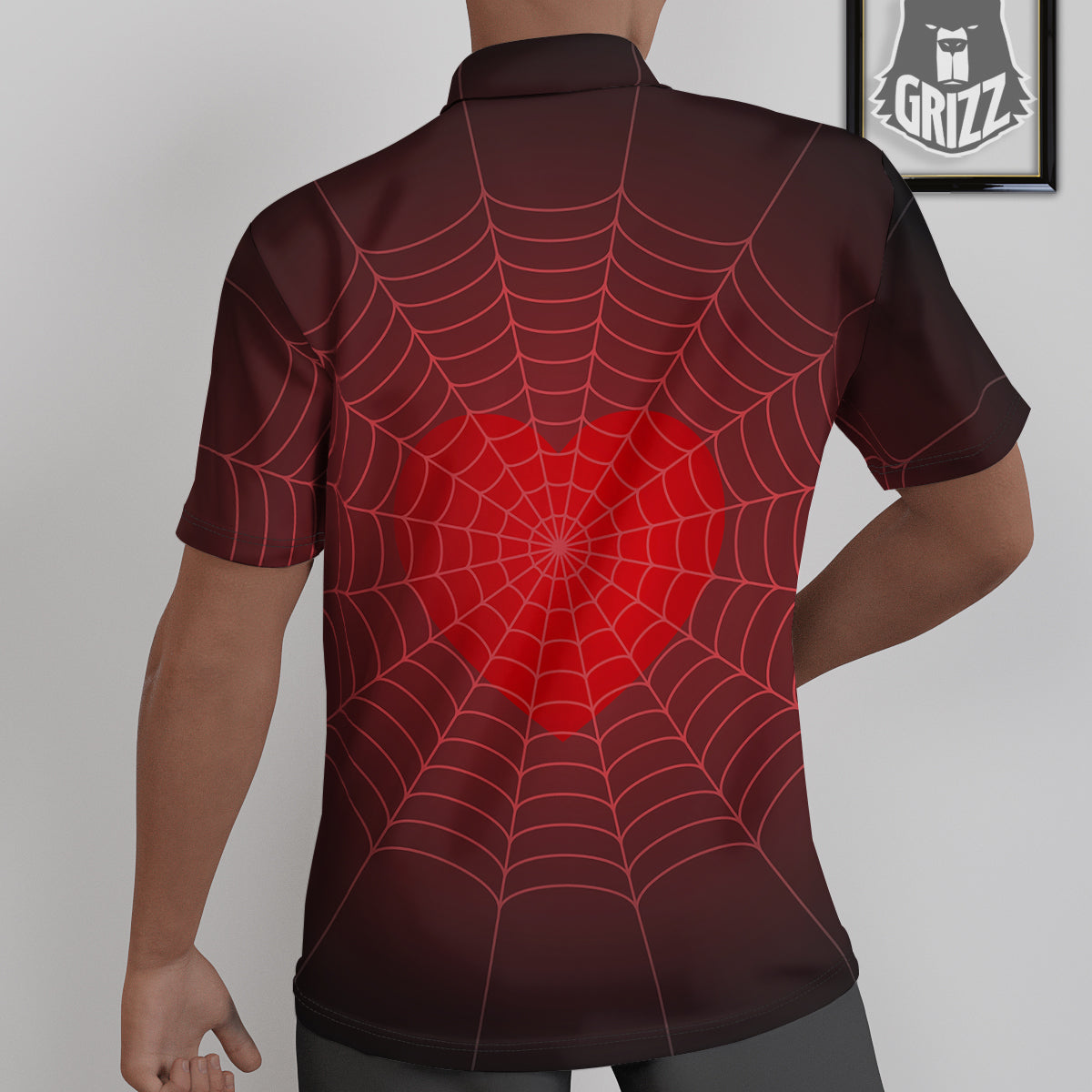 Red Heart Spider Web Print Untucked Shirts-grizzshop