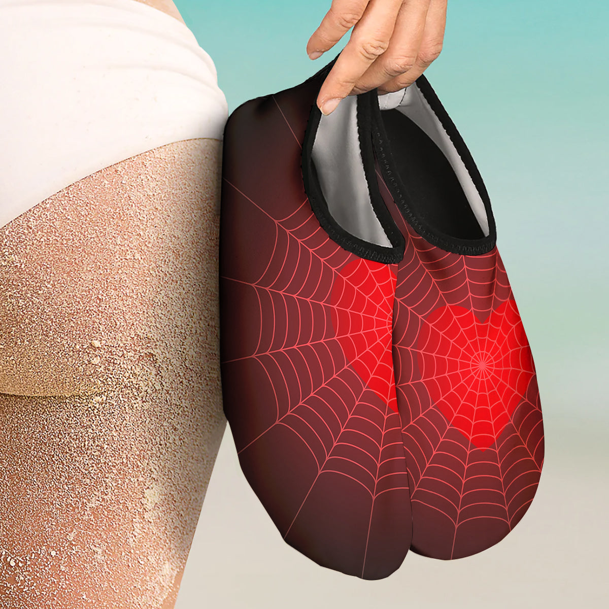 Red Heart Spider Web Print Water Shoes-grizzshop