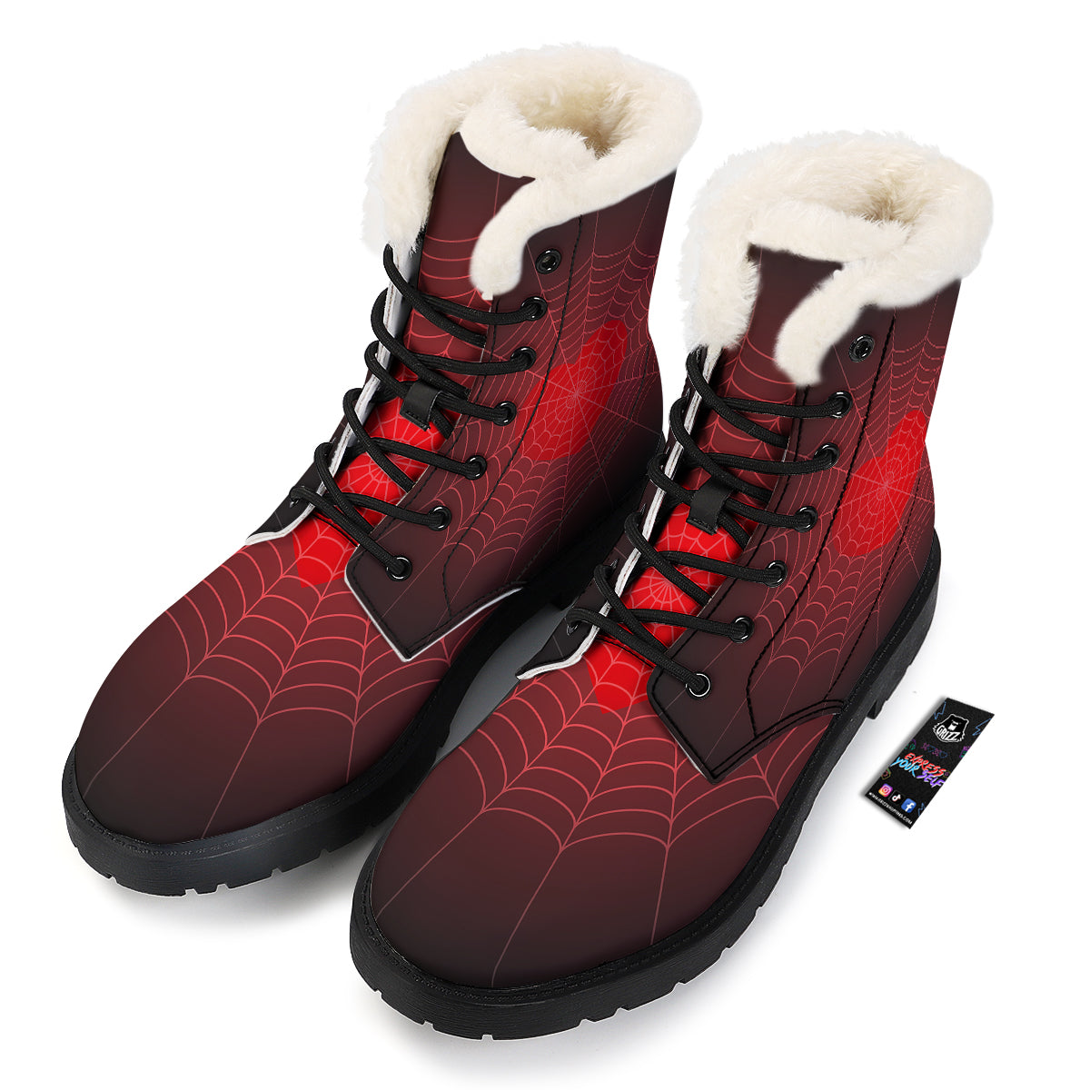 Red Heart Spider Web Print Winter Boots-grizzshop
