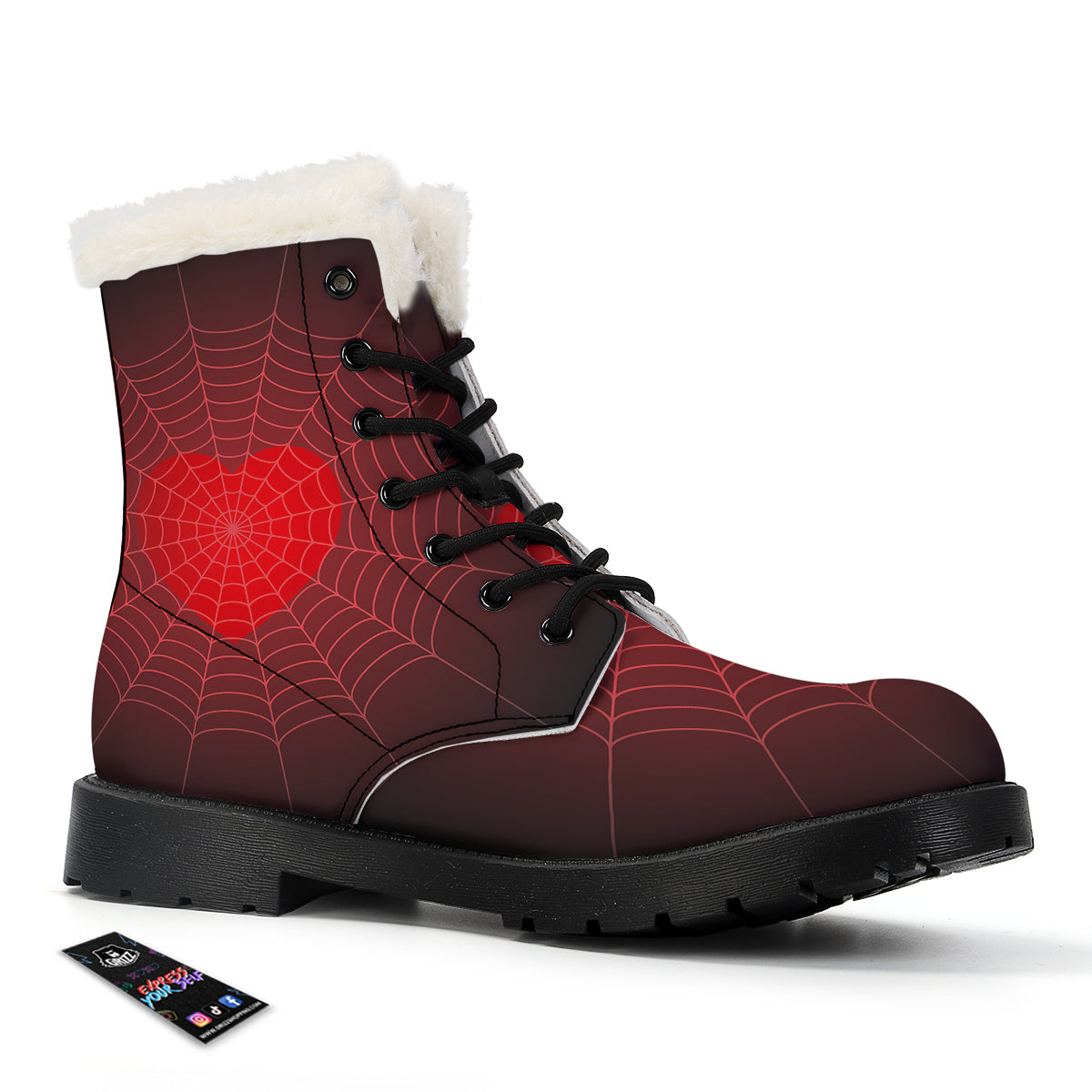 Red Heart Spider Web Print Winter Boots-grizzshop