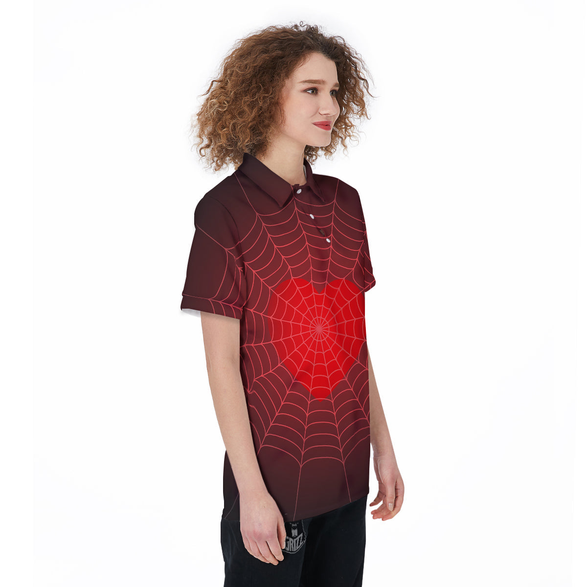 Red Heart Spider Web Print Women's Golf Shirts-grizzshop
