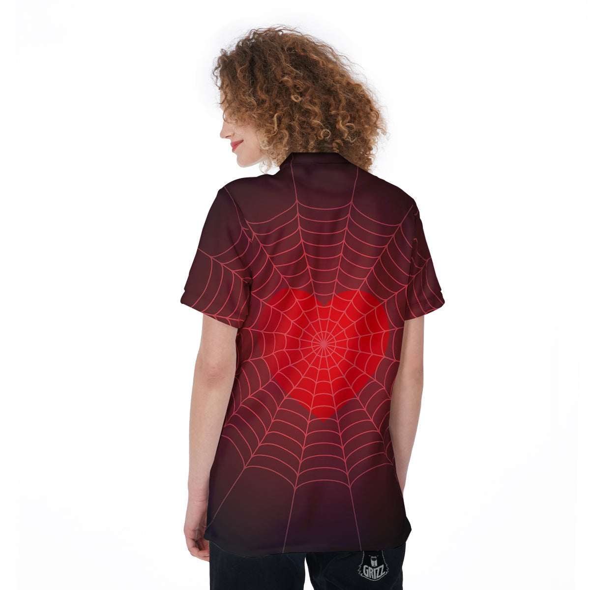 Red Heart Spider Web Print Women's Golf Shirts-grizzshop