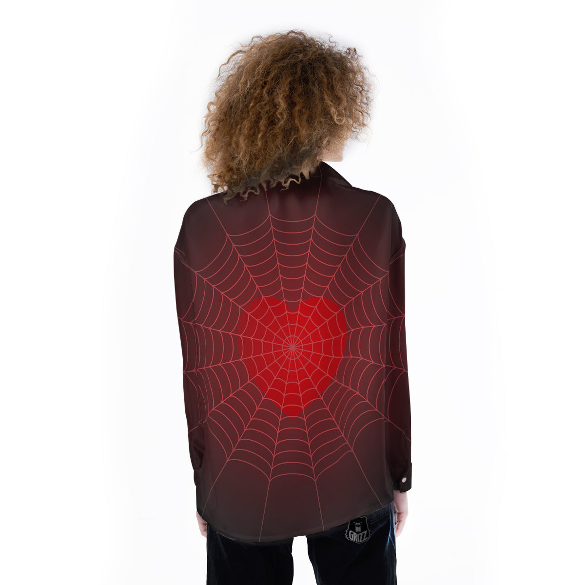Red Heart Spider Web Print Women's Long Sleeve Shirts-grizzshop