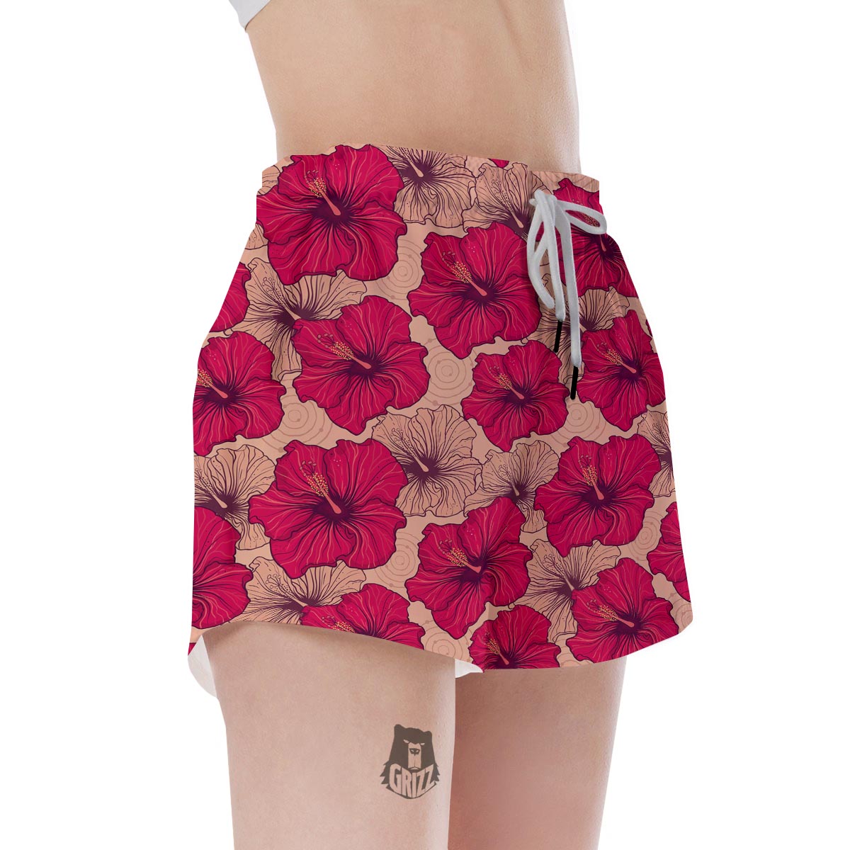 Red Hibiscus Flower Print Women's Shorts-grizzshop